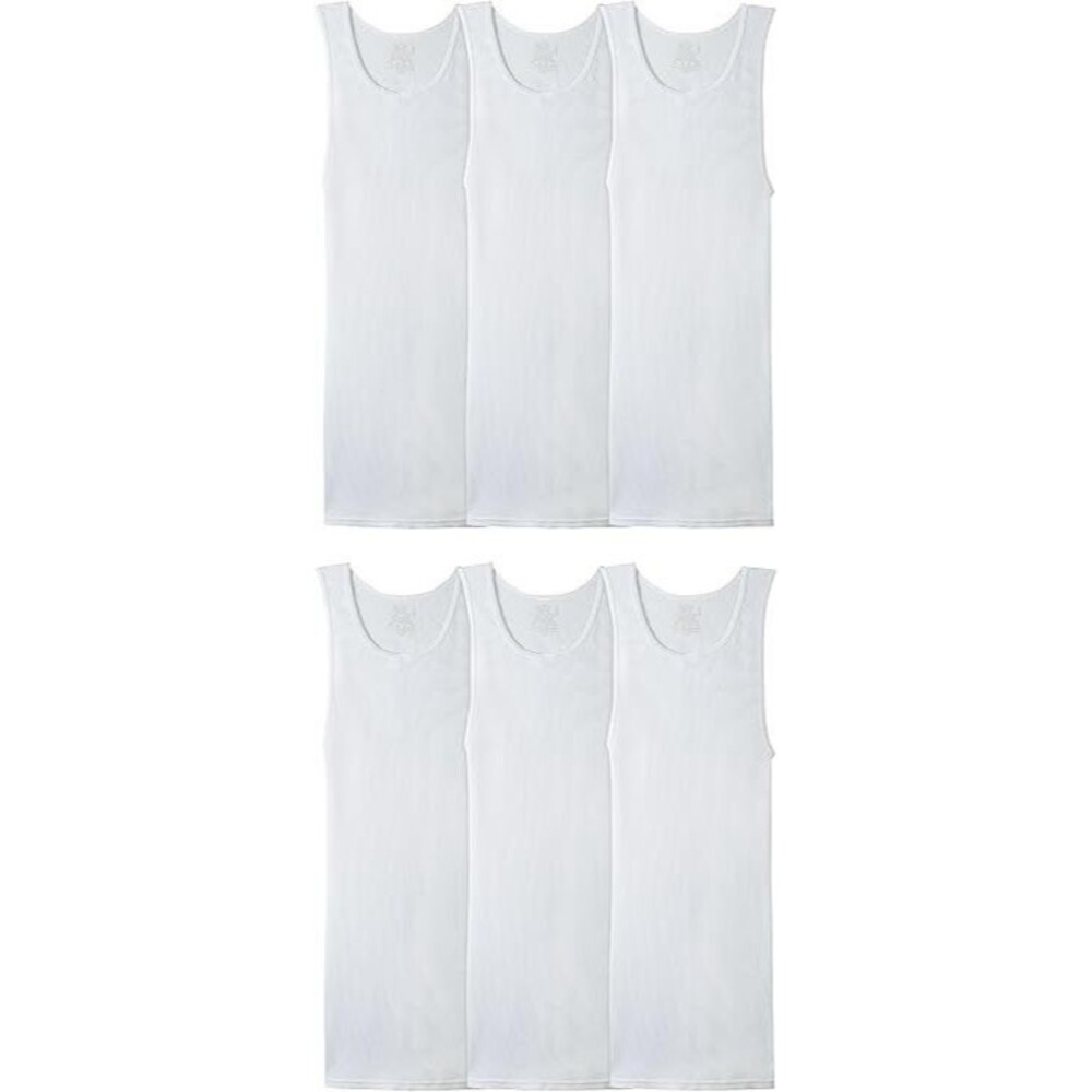6-Pack Fruit of the Loom Men's Tank Top A-Shirt MEDIUM White Sleeveless Tag Free